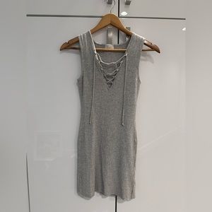 Casual ribbed v-neck grey dress